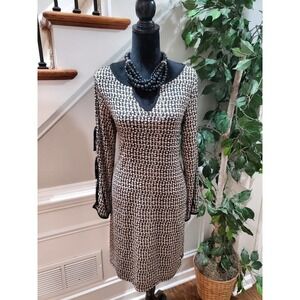 Hanni Women's White & Black Polyester Round Neck Long Sleeve Knee Length Dress S